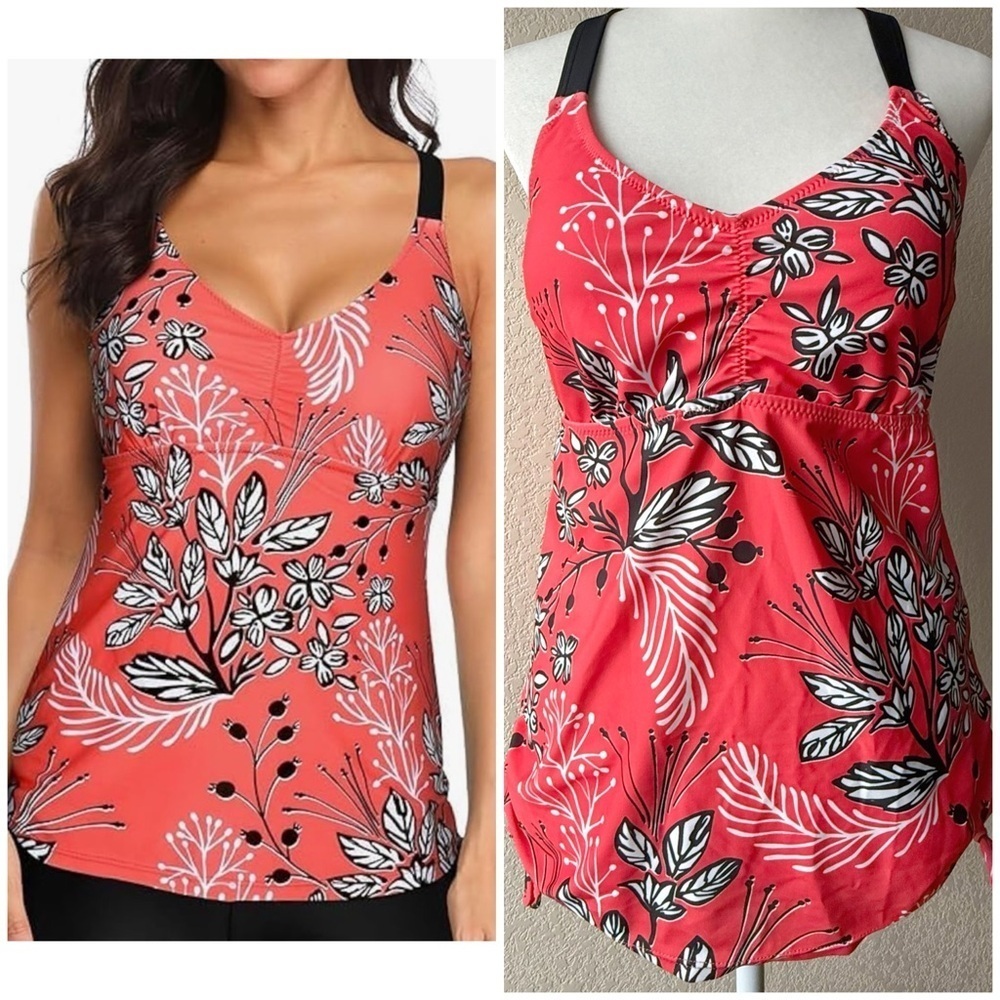 NWT Temp Me Floral Tankini Top - Size Small, Crisscross Back, Adj. Side Ties
